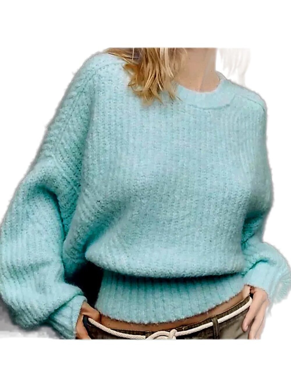 Pilcro Anthropologie The Blake Slouchy Sleeve Crew Neck Sweater Blue Small